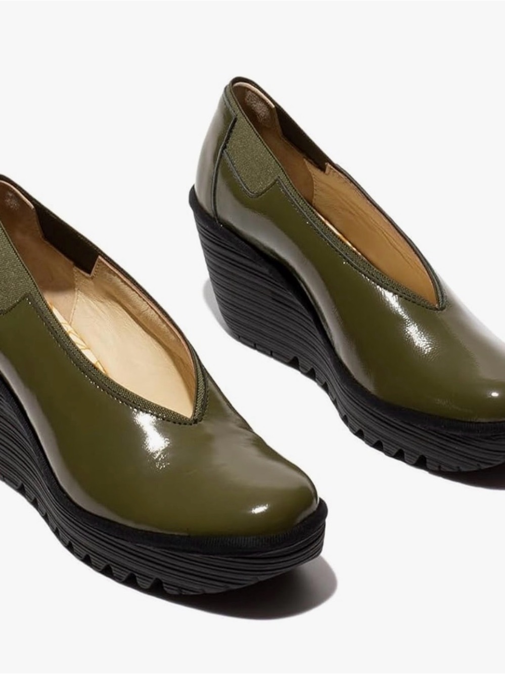 Fly London Yoza438fly Olive Patent Platform Wedge Loafers Sold Out. 8-8.5 US 39